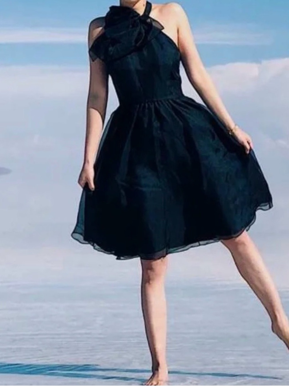 Alexandra Grecco for Anthropologie Black Silk Chiffon Halter Mini Dress 6